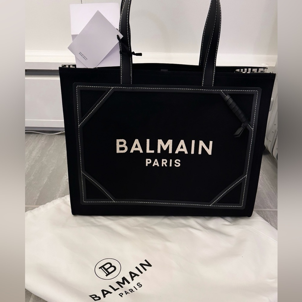 Balmain B Army 42 Monogramed Canvas and Smooth Leather Tote Bag